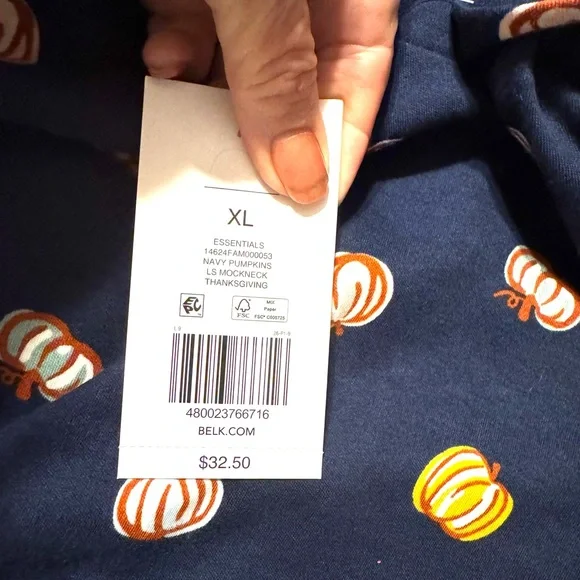 NWT  Navy  Easy Care Pumpkins LS Mock T Neck Top XLARGE     #CL - Picture 10 of 10